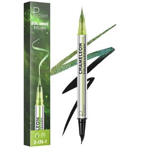 Pudaier Black and Multichrome Waterproof Liquid Eyeliner, Stay All Day Eye Liner Pen with Precise Tips for Women, Smudge-Proof & Transfer-Resistant, Vegan & Cruelty-Free (Yellow and Green)