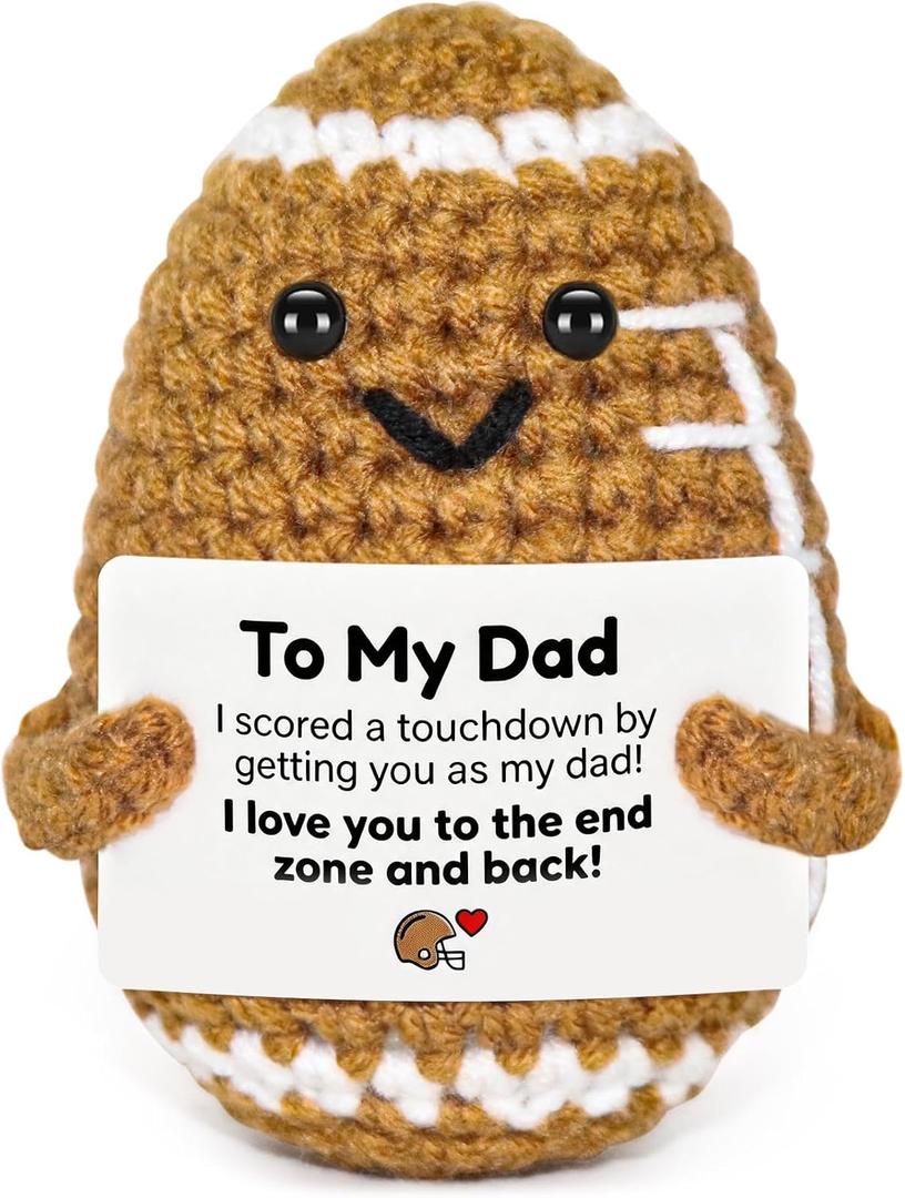 3 x Fathers Day Dad Gifts from Daughter Son, Handmade Crochet Football Father's Day Birthday Gift for Dad, Unique Fathersday Present for Papa Stepdad Bonus Dads, Positive Pocket Hug Cozy Desk Decor