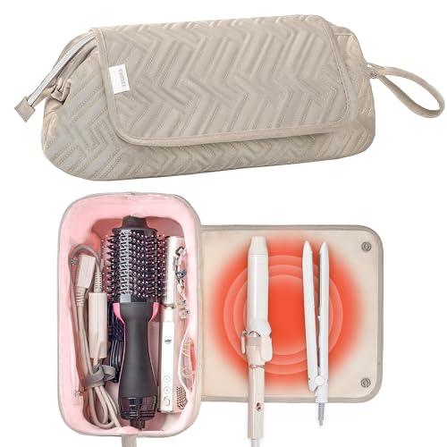 Leudes Hair Tools Travel Bag for Women Heat Resistant Mat for Travel Essentials Hot Tools Straighteners,Flat Irons,Curling Iron,Hot Air Brushes and Hair Dryer Organizer Bags 2 in 1 (Camel)