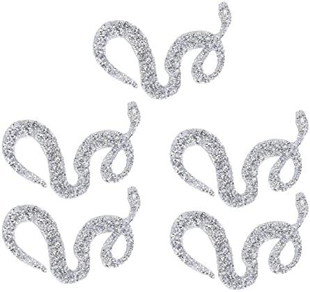 5PCS Hot Fix Rhinestones Applique, Silver Snake Shaped Rhinestone Iron On Patch Hot Fix Applique for Dresses Wedding Gowns Belts Bags Hats Garments (8cm x 17cm)