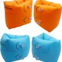 10Leccion 2 Pack Inflatable Arm Floaties for Toddlers, Blow up Water Wings for Kids, Swimming Arm Bands Floatation for Children and Adults 30-150LBS(Blue and Orange)