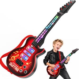 Kids Electric Guitar Toy for Ages 3-5 21 Inch Light Up Guitar with 4 Strings Infrared Sensor & Strap Musical Gift for Boys Girls (Red)