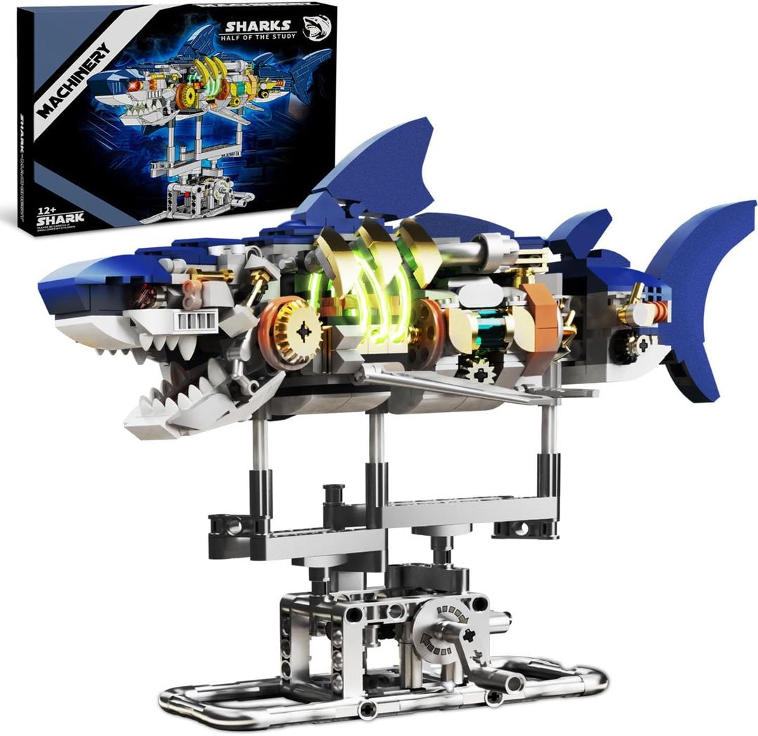 Ideas Mechanical Shark Building Set - with Display Stand and Light, Marine Animal with Linkage Function, for Adults, Ocean & Mechanical Enthusiasts. (Compatible with Legos)