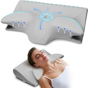 Cervical Pillow for Neck Pain Relief, Cooling Contour Memory Foam Pillows Support Odorless Ergonomic Neck Pillow Adjustable Orthopedic Bed Pillow for Side Back Stomach Sleeper with Pillowcase,fmd