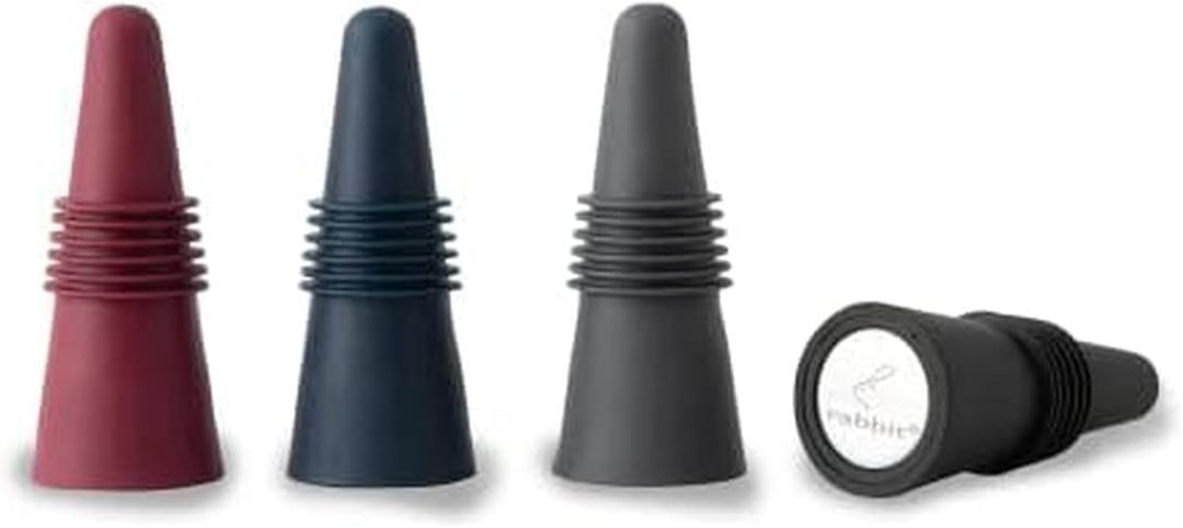 Rabbit W6121 Bottle Stoppers Set of 4, Multicolor Wine Bottle Caps to Preserve Freshness, Stylish and Durable, Perfect for Parties and Gifts