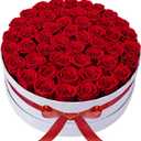 50 Piece Roses in a Velvet Box, Flowers for Delivery, Presereved Flowers Birthday Gifts for Women Mom and Wife (Red)