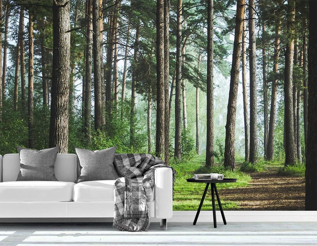 Bormia Forest Landscape Wall Mural - 151x105 WALLPAPER - Fresh Green Trees and Road Wall Decor