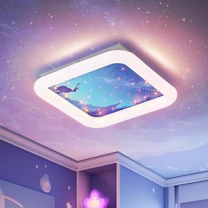 LED Ceiling Light Dimmable with Remote Control, Modern Kids Room Flush Mount Ceiling Light Fixture, Blue Cartoon Deer Ceiling Lamp for boy Room Baby Kids Room Bedroom Nursery Dining Room Kitchen