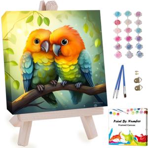 Artunion Framed Paint by Numbers Kit for Adults Beginners & Kids Ages 8-12,Couple Bird Paint by Number with Frame,Birds in Love Animal Paint by Numbers Kit on Canvas 10 * 10 Inch Without Easel (ZXT-320-F)