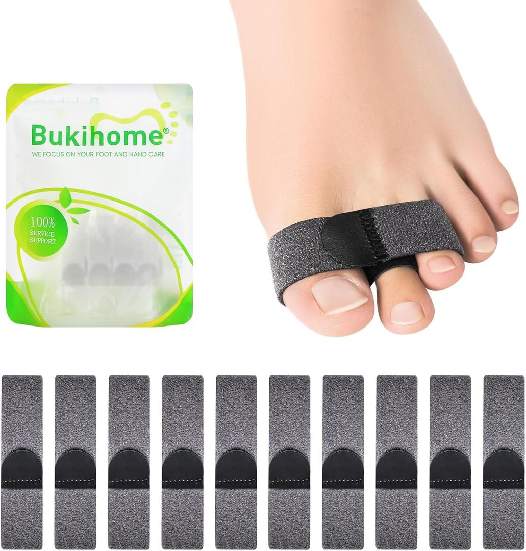 Bukihome Hammer Toe Straightener - Reusable Fabric Toe Wraps Protect and Straighten Hammertoes - Toe Corrector for Men and Women - Realign Bent, Curled, Crooked, Claw, Hammer Toes (Dark Gray, 10 Pack)