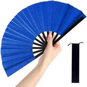 Large Folding Hand Fan, Nylon-Cloth Vintage Retro Fabric Fans, Glitter Bamboo Ribs Chinese Kung Fu Tai Chi Hand Fan for Women, Festival, Dance, Gift, Performance, Decorations