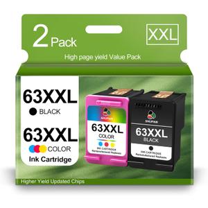 SHUPAN 63XXL Ink Cartridge Black and Color Compatible for HP Ink 63 63 XL Combo Pack Works with OfficeJet 3830 4630 4650 4655 5252 5255 5258 Envy 4520 4512 DeskJet 1112 2130 Printers (2 Packs)