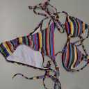 MakeMeChic Women's Striped Triangle Thong Micro Bikini Sets Halter Swimsuits Bathing Suit (S)
