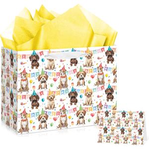 Innovoscape Dog Birthday Gift Bag Cute Dog Gift Bag with Tissue Paper and Card Pet Party Birthday Wrapping Bags for Men Women Boys Kids Dachshund Pet Lovers Cute Puppy Bday Party Decorations Supplies