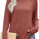 OFEEFAN Long Sleeve Shirts for Women Loose Fit Tunic Tops dressy casual Crew Neck Pullover Sweaters fall Outfits Clothes 2025 (XX-Large, Caramel)