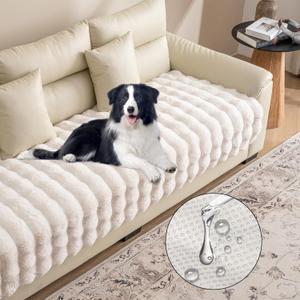 Waterproof Dog Bed Cover, Soft Plush Pet Blanket with Anti-Slip Back for Bed Couch Sofa, Furniture Protector for Small, Medium and Large Dogs and Cats (White-Bubble, 30"x70")