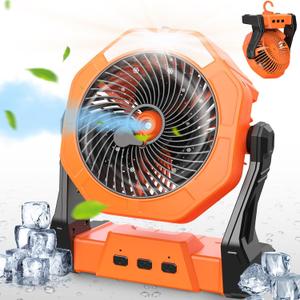 Ausic Portable Misting Camping Fans, [Max 35H Runtime] Outdoor Cooling Fan for Patios, 8 Inch Battery Operated Rechargeable Fans, Water Spray Fan with LED Light, Travel Beach Camp Essential (10000mAh, Orange)