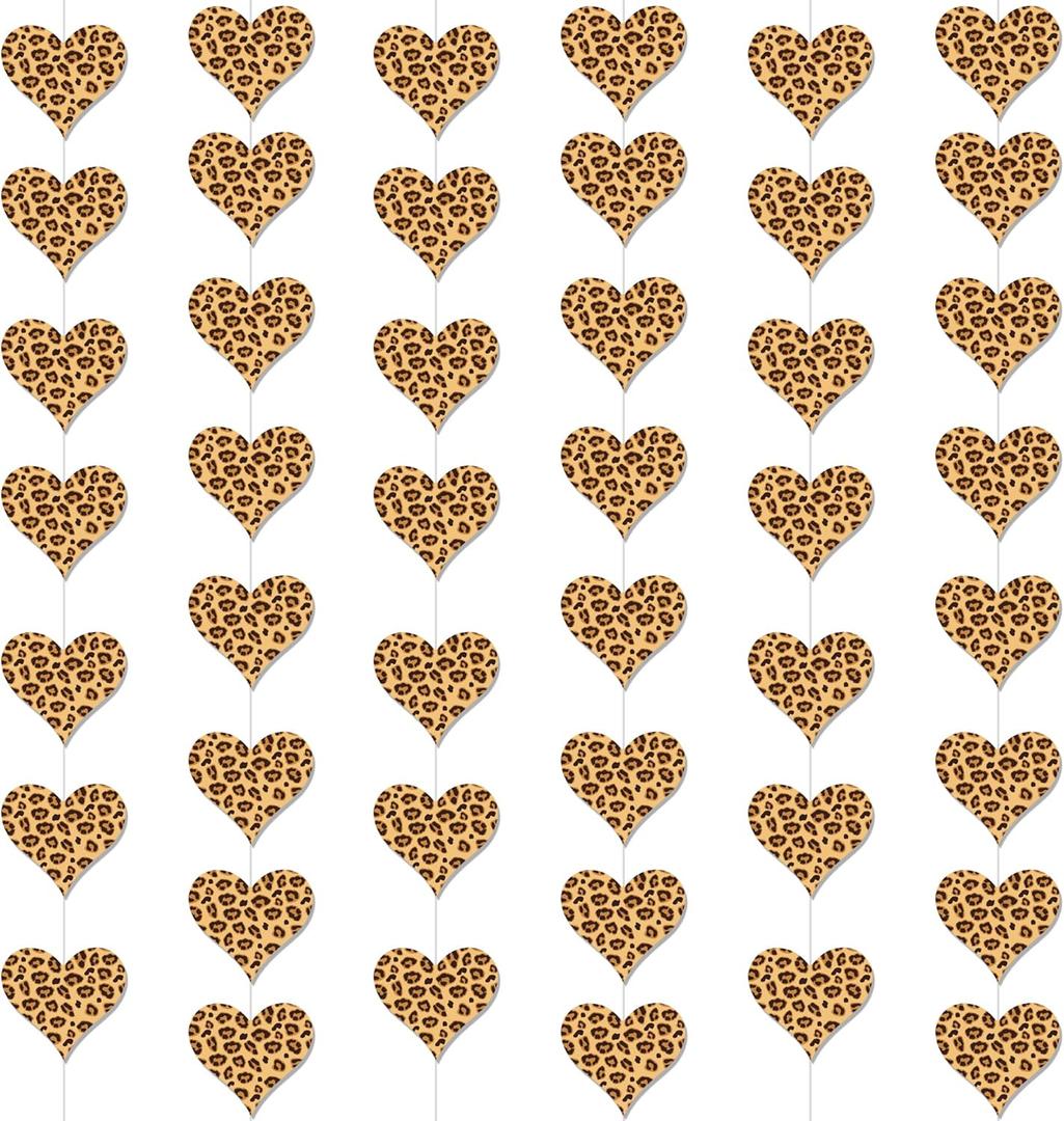 Leopard Print Heart Garlands Cheetah Theme Party Decorations 6Pcs Animal Print Heart Hanging Paper Garland Banners Wild Party Decor for Girls Women Birthday Bachelorette Bridal Shower Supplies