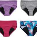 Hanes Girls' Comfort, Period. Underwear, Moderate Protection, Hipster & Boyshort, Boxer Brief Period Panties, Multi-Pack Size 12