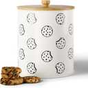 Cookie Jar with Airtight Lid - 1 Gallon - 6.6"D x 8"H White Iron Cookie Tin with Bamboo Lid - Large Cookie Jars with Lids Airtight - Farmhouse Cookie Jars for Kitchen Counter Decorative - Cookies Jar