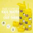 18 OZ Kids Water Bottle with Carrier Bag & Strap Leak Proof Metal Insulated Stainless Steel Tumbler with 2 Lids (Flip & Spout) for School & Sports Water Bottle with Straw - Yellow (Cat)