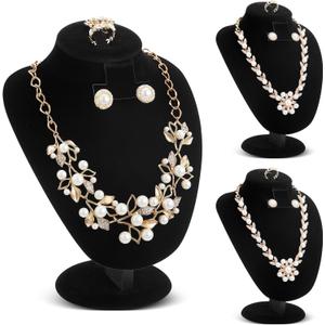Youyole 3 Pcs Black Velvet Jewelry Display Necklace Earrings Ring Display Stand Jewelry Bust/mannequin for Vendors Selling and Shows