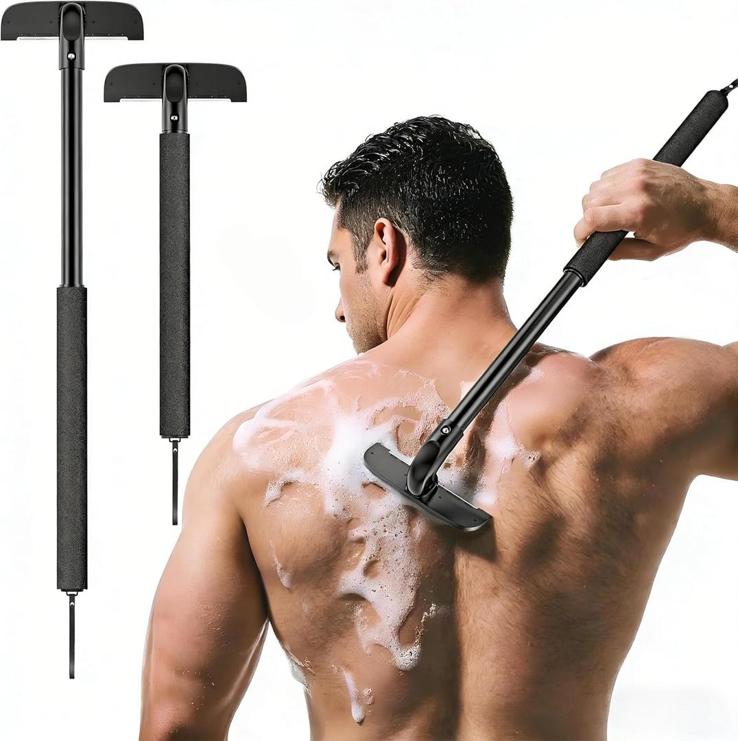 VEYLA Professional Skin-Safe Zero-Cut Back Shaver for Men, Extendable Aluminum Alloy Handle Up to 17.7 Inches, Wet & Dry Use Body Hair Trimmer and Groomer, DIY Nick-Free Mens Back Shaver (1 Pack)