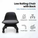 Heavy Duty Low Rolling Stool with Backrest,Charcoal Body+Mist Gray, 12"D x 14"W x 17.5"H