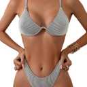 Fanuerg Women Underwire Triangle Bikini Spaghetti Strap Push Up Swimsuit Cheeky Two Piece Bathing Suit (Small, Light Grey)