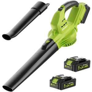 Leaf Blower Cordless with 2 Battery and Charger, 130MPH 180CFM High Speed Leaf Blower with 2 Tubes, 20V Electric Leaf Cleaner, Lightweight Handheld Small Blower for Patio, Garden, House, Depot, Green