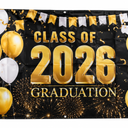 Large Graduation Decorations Banner 2026, Class of 2026 Black and Gold Graduation Backdrop, Congrats Grad Banner for Party Supplies Indoor Outdoor 42"x70"