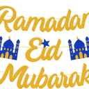 Ramadan Eid Mubarak Banner Ramadan Decorations Ramadan Kareem Eid Mubarak Theme Garland Moon Star Lantern Dcor Glitter Gold Party Supplies