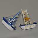 2 PCS Mini Sailboat Decor, Wooden Miniature Sailing Boat Model, Nautical Theme Decoration for Bathroom, Baby Shower, Party, Kids Nursery