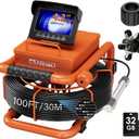 Sewer Camera 100FT/30M Borescopes Plumbing Snake Pipe Inspection Camera DVR & Audio Recorder 22mm with 5600Mah Battery 4.3" IPS Screen 12 LEDs HD 1000TVL 32GB Card