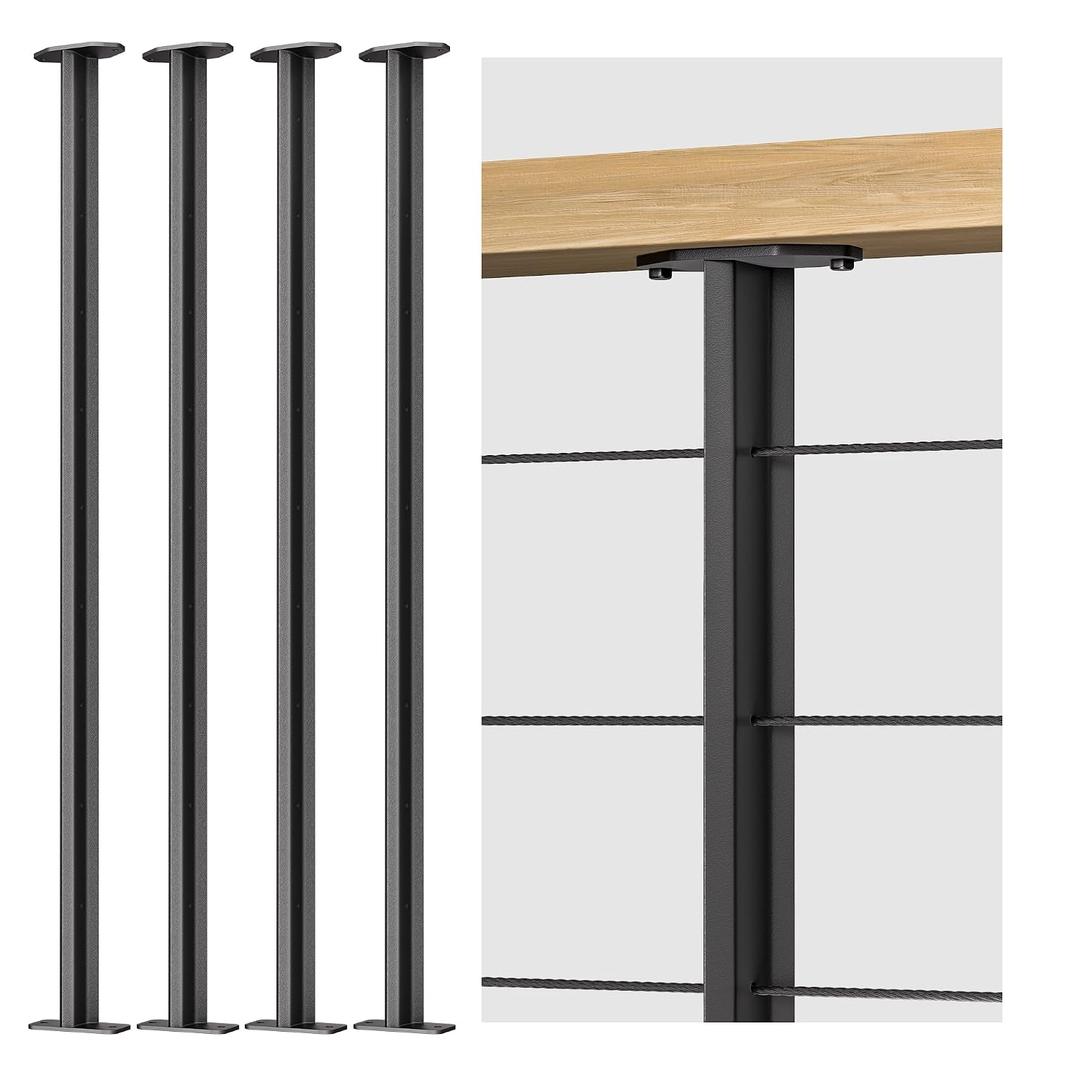 4Pack 36inch Cable Railing Post Stainless Steel Pre-drilled Intermediate Post/Studdle Pickets for 1/8" Deck Cable Railing, Level Cable Railing Fittings,Black
