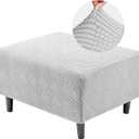 Deep Dream Rectangular Ottoman Slipcover, Stretch Jacquard Pattern, Storage Ottoman Cover Foot Stool Cover with Nonslip Elastic Bottom (Medium, Light Gray)