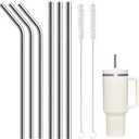 6 Pack Stainless Steel Straw Replacement 40 oz and 30 oz for Stanley Tumbler3 Straight+3 Bent Reusable Straws with 2 Cleaning Brush Compatible with Stanley 40oz Stanley Cup Tumbler