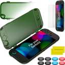 OLCLSS Case for Nintendo Switch 2 (2025) PC Clear Hard Case with 2 x 10H Hardness Tempered Film and 8 Silicone Protective Caps Compatible with Switch 2 Ultra Slim Design Lightweight -Green