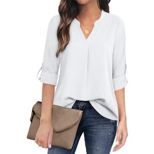 Timeson Women's Casual Chiffon V Neck 3/4 Sleeve Blouse Tops