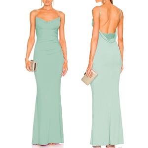 Capuffy Women Drape Neck Formal Maxi Dresses Lace Backless Cocktail Party Dress Spaghetti Straps Mermaid Evening Gown 221 (Large, Mint Green)