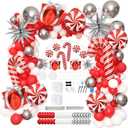 Christmas Balloon Garland Arch Kit Red White Sliver Balloon Column Stand Set with Candy Cane Gift Box Aluminum Foil Balloon For Xmas Winter Holiday Birthday Baby Shower Party Decorations