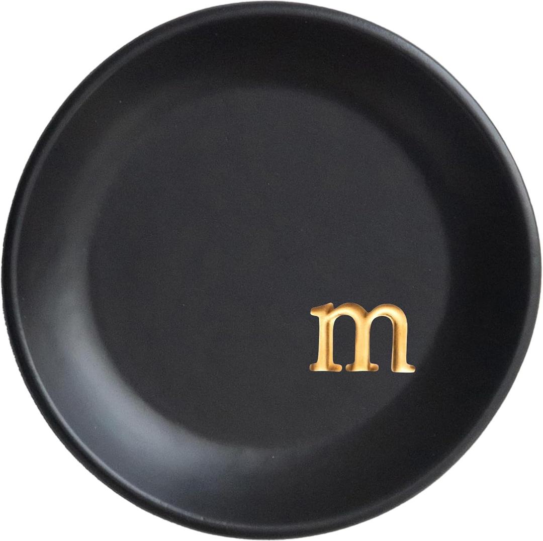 COLLECTIVE HOME - Ceramic Jewelry Tray, Decorative Trinket Dish for Rings Earrings Necklaces Bracelet Watch Keys, Birthday Mother's Day Christmas Gift for Women, 4.75", Black Surface (m)