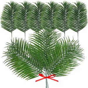 Taiyin 50 Pcs 20 Inches Easter Artificial Palm Leaves Large Tropical Green Leaves Plastic Jungle Fake Palm Leaves Plant Faux Safari Leaves for Easter Party Decoration
