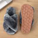 Enteer Girls Fluffy Slippers Memory Foam Soft Plush Cross Band House Shoes Indoor Outdoor Slip On (Gray)
