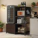 Mini Fridge Stand with Adjustable Shelf, Power Outlet & Storage, Kitchen Organizer for Microwave, Coffee Bar, Dorm, Office (Walnut)