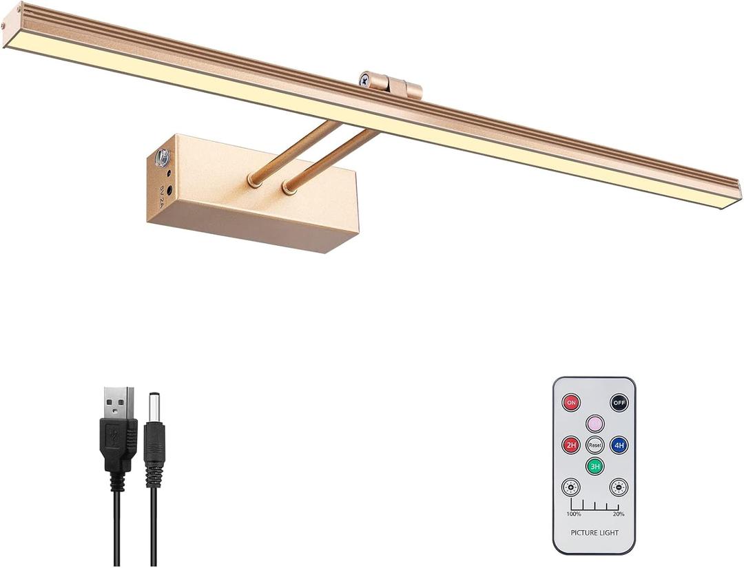 Picture Light,Battery Art Lights for Wall,Wireless Remote Painting Light with Timer and Dimmable,16Metal Display Lighting for Artwork,Portrait,Gallery-Rosegold