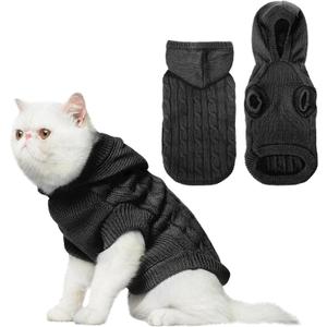PUPTECK Winter Dog Cat Sweater Coat - Soft Cold Weather Clothes Knitwear for Kitties & Small Dogs Indoor Outdoor Walking Warm, Knitted Classic for Doggies Kitties Girls Boys, Black S (S: Chest 12in, Back 11.5in)