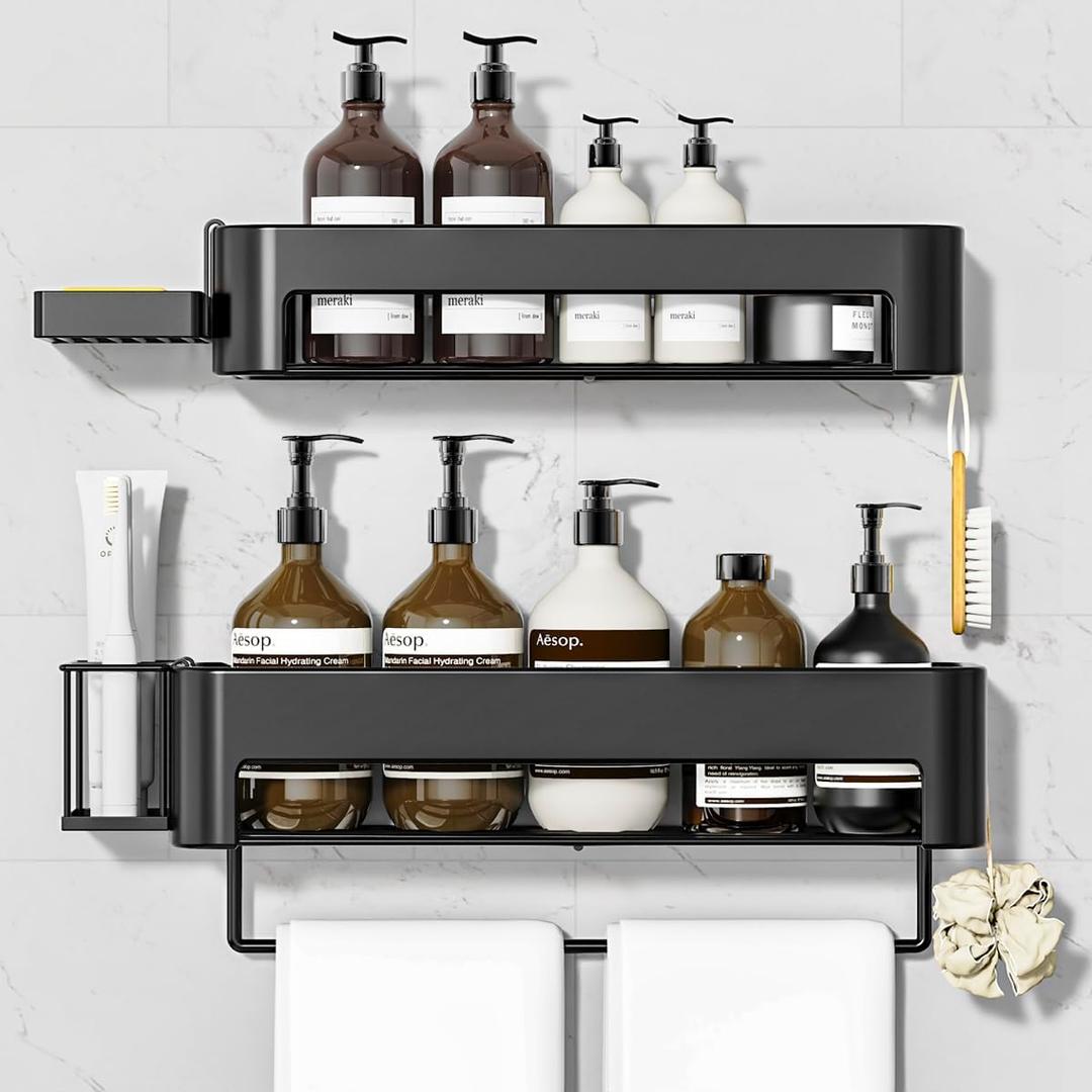 Large Shower Caddy, 4 Pack Adhesive Shower Organizer, 15.15in Large Capacity Bathroom Shelves, No Drilling for Bathroom Organizers and Storage & Home Decor & Kitchen (black)