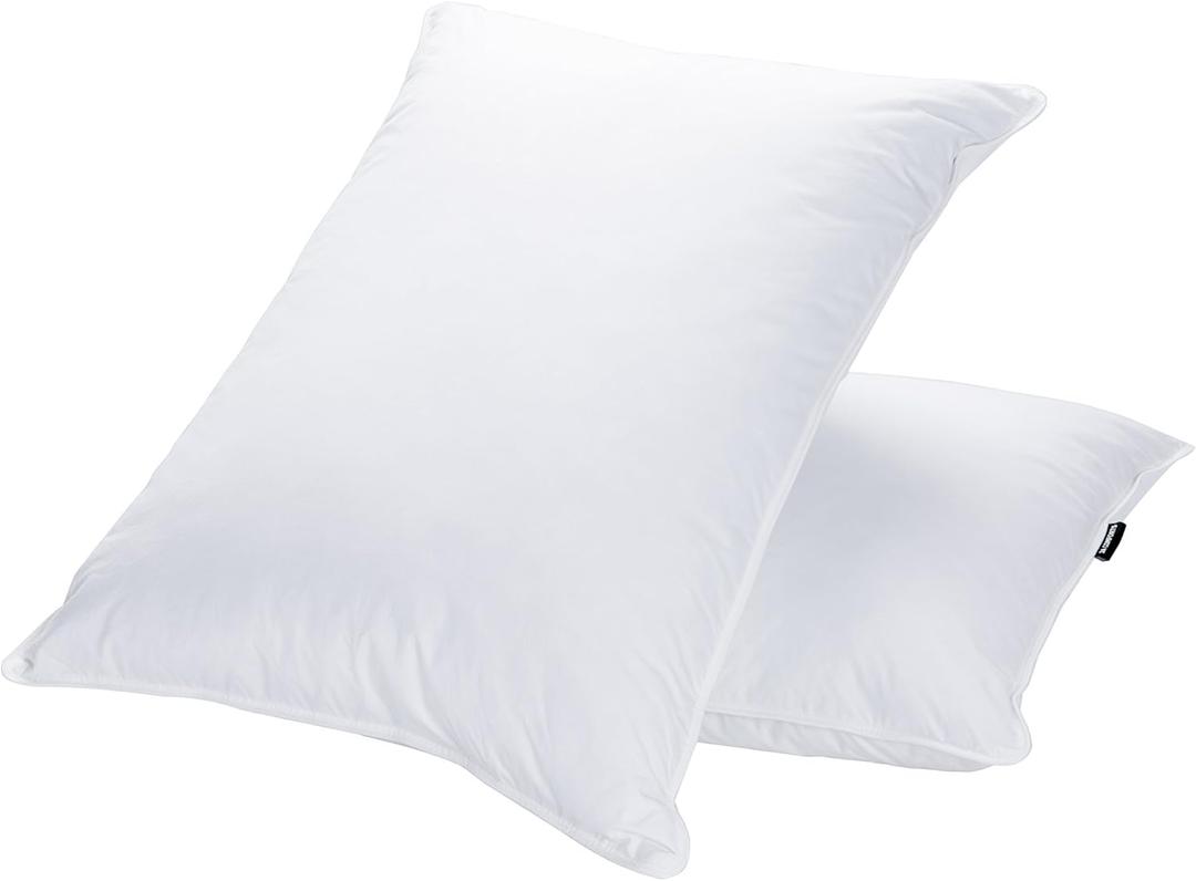 JA COMFORTS Goose Feather Down Bed Pillows for Sleeping(2 Packs)-Standard/Queen,High Fill Weight,Double-Layer Downproof Fabric Design,Goose Down Filling,600 Thread Count,Cotton Cover