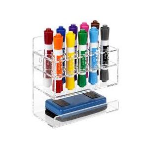 Clear Wall Mounted Marker Holder, Dry Erase Marker Holder | Sturdy Acrylic Material, Mounts To Wall, Marker Tip Slot Keeps Markers In Place | Holds 10 Markers & 1 Eraser (2.9x9.5x3.5in)
